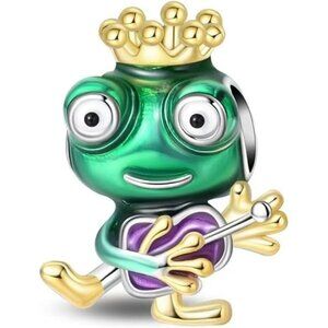 Happy Frog Cute Animal DIY Charm Pendant, 925 Sterling Silver Pendant